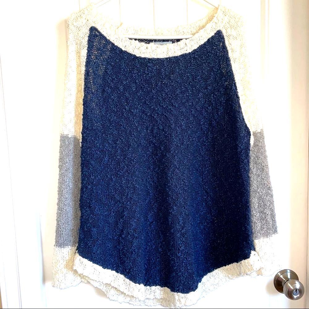 Windi River Semi sheer Crocheted navy grey cream sweater women L